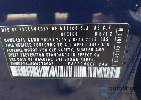 2013 Volkswagen Jetta 2.5L Se из США, поврежденный, VIN 3VWDP7AJ4DM379002